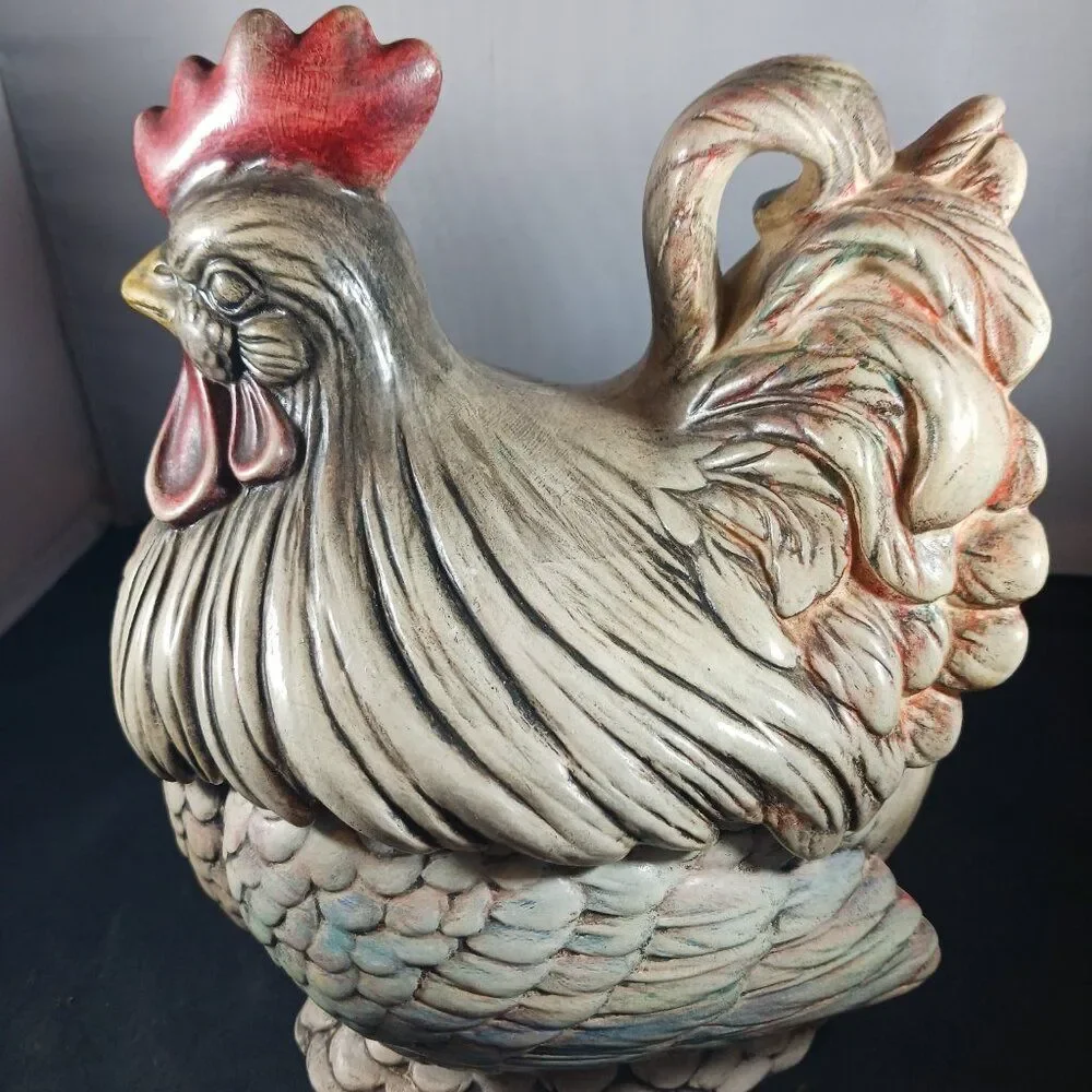 Vintage Hand Painted Ceramic Hen Rooster Chicken Cookie Jar 1970